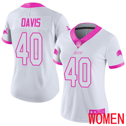 Detroit Lions Limited White Pink Women Jarrad Davis Jersey NFL Football #40 Rush Fashion->women nfl jersey->Women Jersey